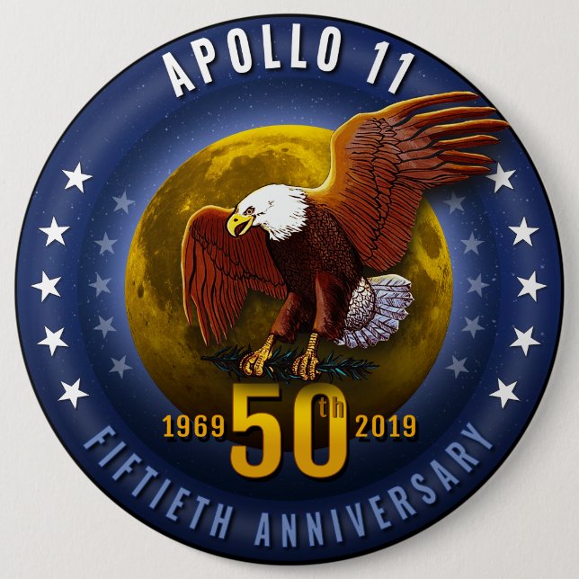 Apollo 11 50th Anniversary Starfield Moon Eagle - 6 Inch Round Button (Front)