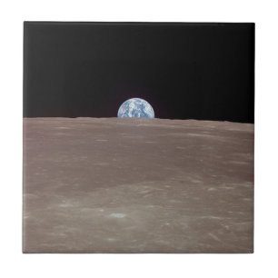 Apollo 11 image of Earth rising over limb of Moon Tile