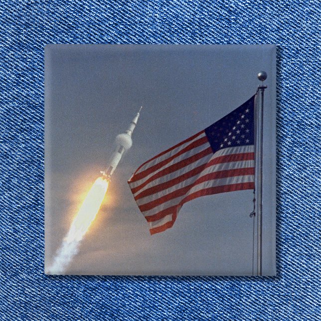 Apollo 11 Launch 2 Inch Square Button (Apollo 11 Launch Pinback Button)