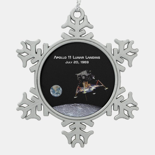 Apollo 11 Lunar Landing Snowflake Pewter Christmas Ornament (Front)