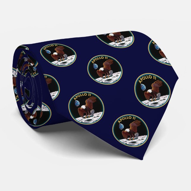 Apollo 11 Mission Patch On Navy Blue Tie (Rolled)