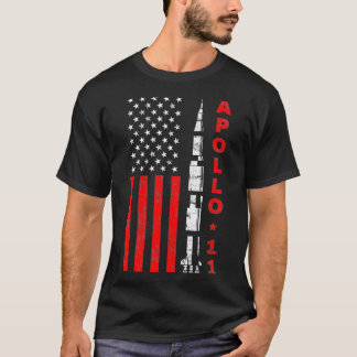 Apollo 11 Saturn V Rocket USA Flag  T-Shirt