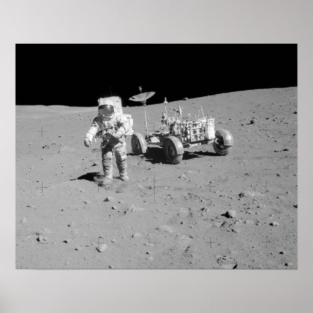 Apollo 15 Astronaut & Lunar Roving Vehicle Poster (Front)