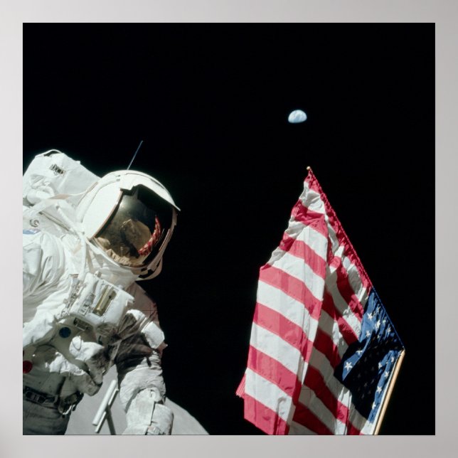Apollo 17 Astronaut with View of the Earth Poster (Front)