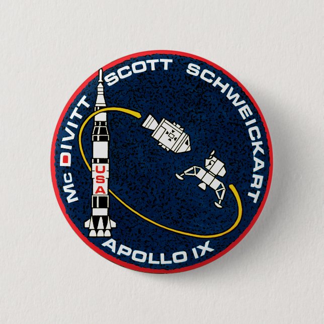 Apollo 9 NASA Mission Patch Logo 2 Inch Round Button (Front)