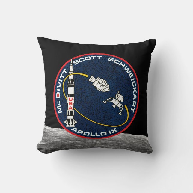 Apollo 9 NASA Mission Patch Logo Throw Pillow (Front)