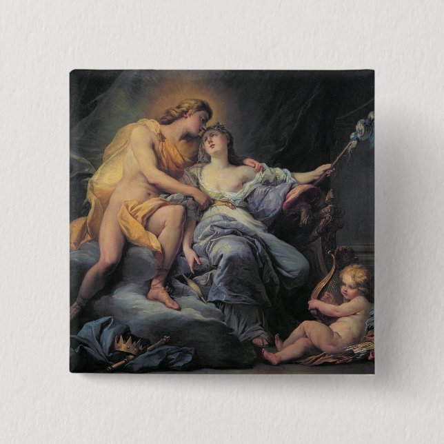 Apollo caressing the nymph Leucothea (oil on canva 2 Inch Square Button (Front)