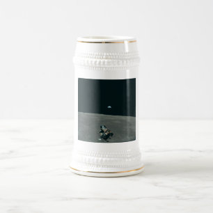 Apollo Lunar Lander and Earthrise Over Moon     Beer Stein
