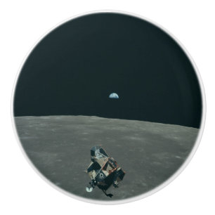 Apollo Lunar Lander and Earthrise Over Moon Ceramic Knob