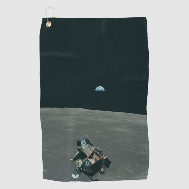 Apollo Lunar Lander and Earthrise Over Moon     Golf Towel (Front)