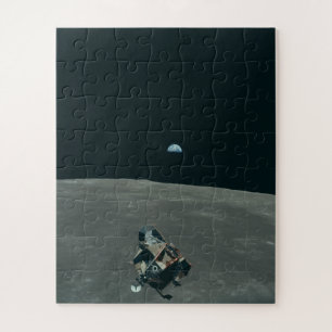 Apollo Lunar Lander and Earthrise Over Moon Jigsaw Puzzle