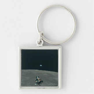 Apollo Lunar Lander and Earthrise Over Moon     Keychain
