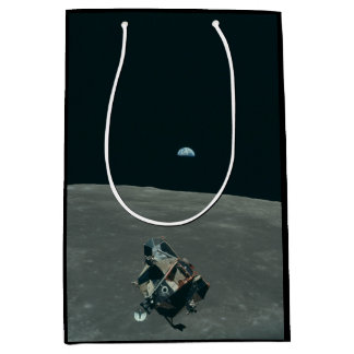 Apollo Lunar Lander and Earthrise Over Moon     Medium Gift Bag