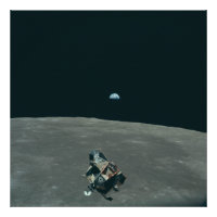 Apollo Lunar Lander and Earthrise Over Moon