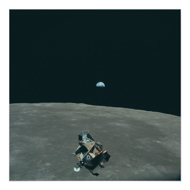 Apollo Lunar Lander and Earthrise Over Moon     Photo Print (Front)