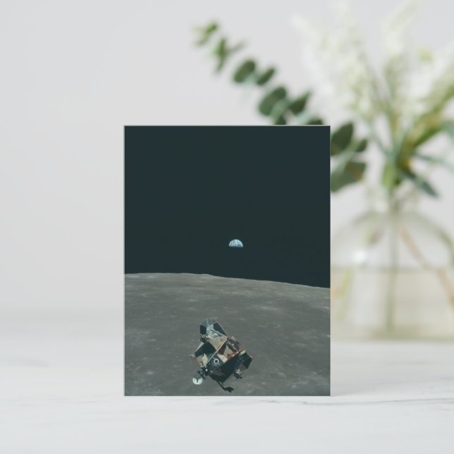 Apollo Lunar Lander and Earthrise Over Moon     Postcard (Standing Front)