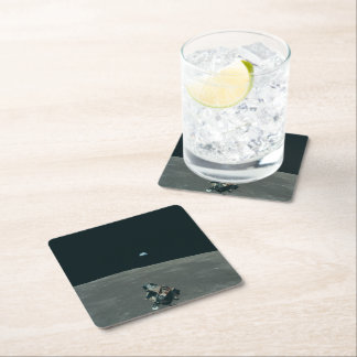 Apollo Lunar Lander and Earthrise Over Moon Square Paper Coaster