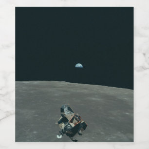 Apollo Lunar Lander and Earthrise Over Moon Wine Label