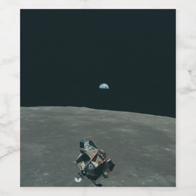 Apollo Lunar Lander and Earthrise Over Moon     Wine Label (Single Label)