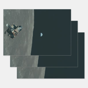 Apollo Lunar Lander and Earthrise Over Moon     Wrapping Paper Sheet