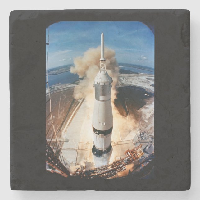 Apollo Saturn V Rocket launch to Moon 1969 Stone Coaster (Front)