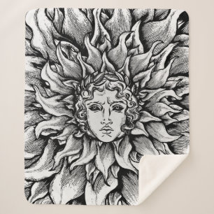 Apollo Sun God Black and white Sherpa Blanket