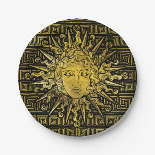 Apollo Sun Symbol on Greek Key Pattern Paper Plate
