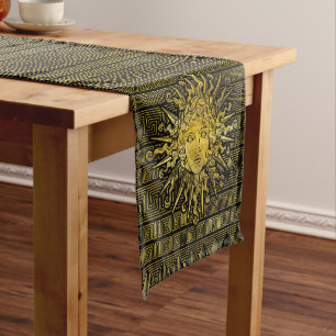 Apollo Sun Symbol on Greek Key Pattern Short Table Runner