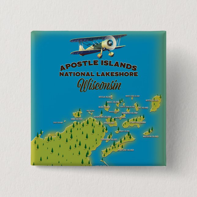 Apostle Islands National Lakeshore map 2 Inch Square Button (Front)