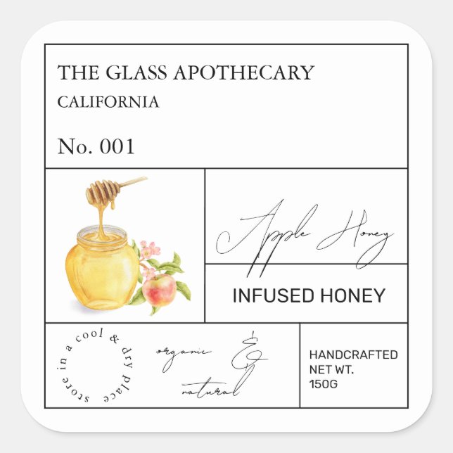Apothecary Apple Infused Honey Label (Front)