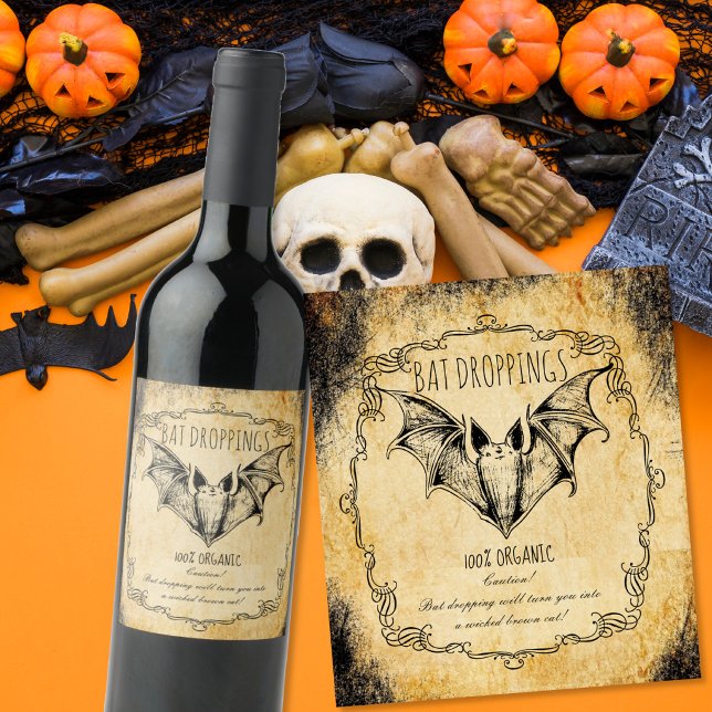 Apothecary Bat droppings vintage halloween  Wine Label (Creator Uploaded)