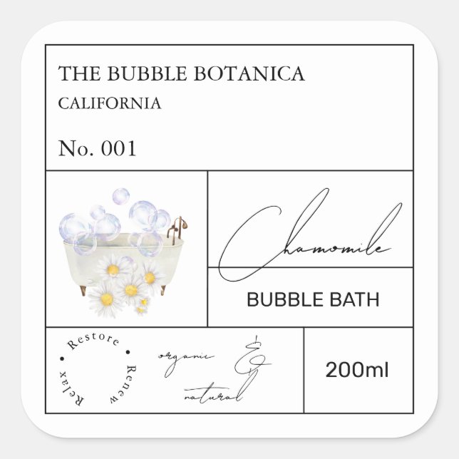 Apothecary Chamomile Bubble Bath Label (Front)