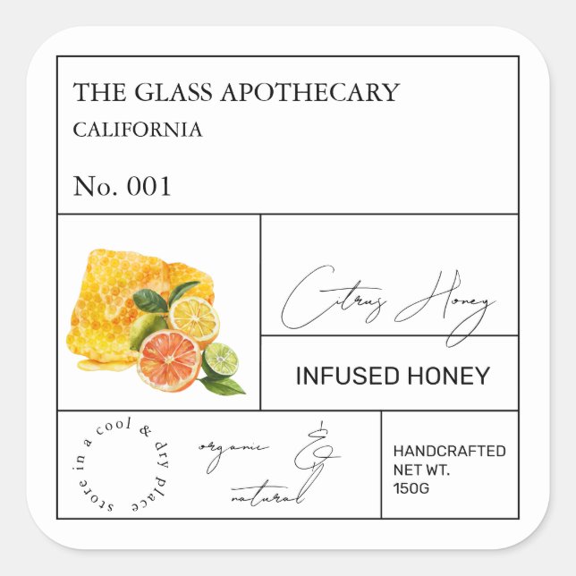 Apothecary Citrus Infused Honey Label (Front)