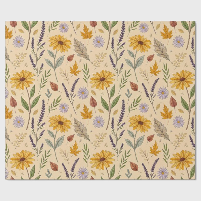 Apothecary Fall Floral Botanical Pattern Wrapping Paper (Flat)