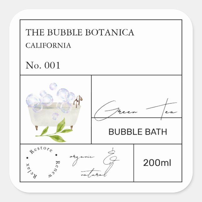 Apothecary Green Tea Bubble Bath Label (Front)