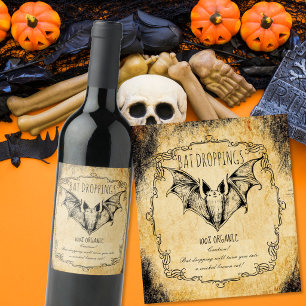 Apothecary halloween vintage Bat droppings Wine Label