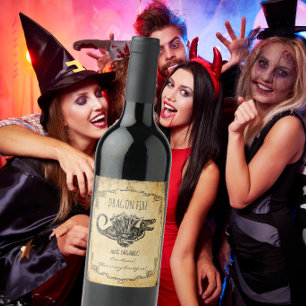 Apothecary halloween vintage Dragon fire Wine Label