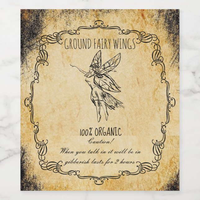 Apothecary halloween vintage ground fairy wings wine label (Single Label)
