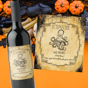 Apothecary halloween vintage Octopus ink Wine Label