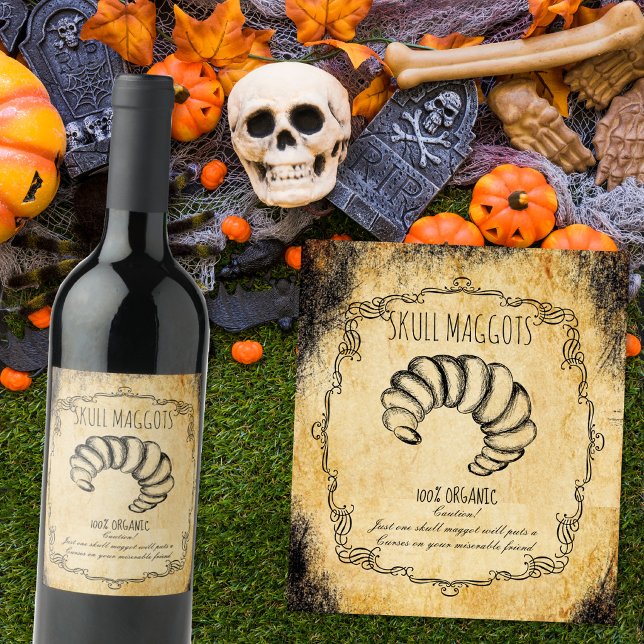 Apothecary halloween vintage Skull maggot Wine Label (Creator Uploaded)