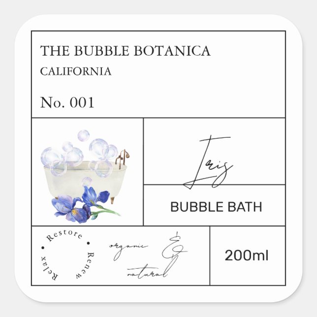 Apothecary Iris Bubble Bath Label (Front)