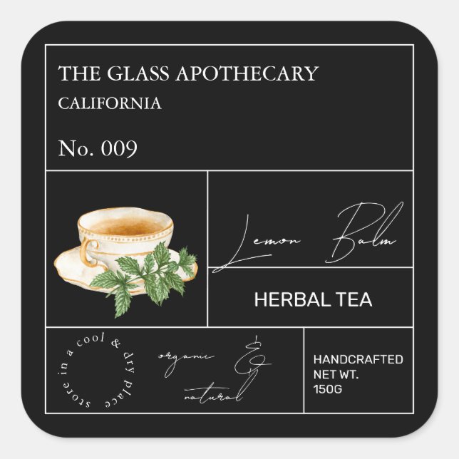 Apothecary Lemon Balm Herbal Tea  Label (Front)