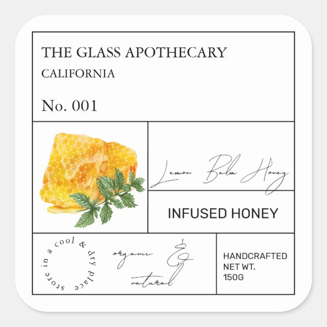 Apothecary Lemon Balm Infused Honey Label (Front)