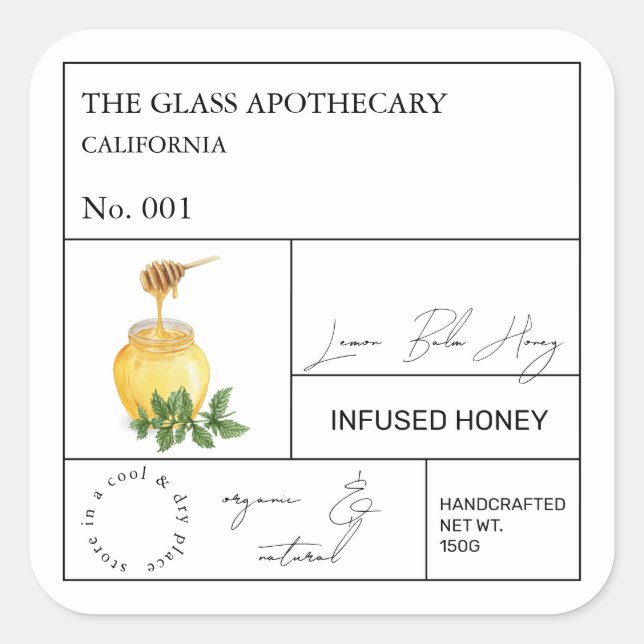 Apothecary Lemon Balm Infused Honey Label (Front)