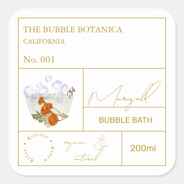 Apothecary Marigold Bubble Bath Label (Front)