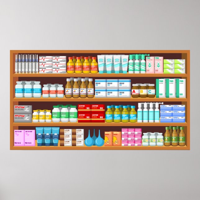 Apothecary Medicine Bottles and Supplies Pharmacy Poster (Front)
