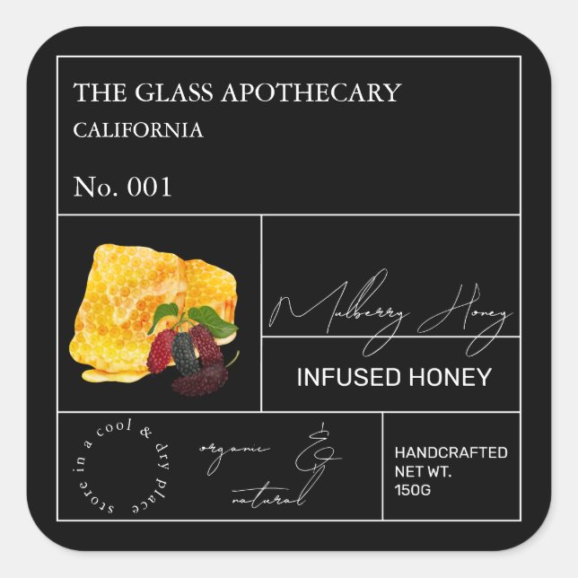 Apothecary Mulberry Infused Honey Label (Front)