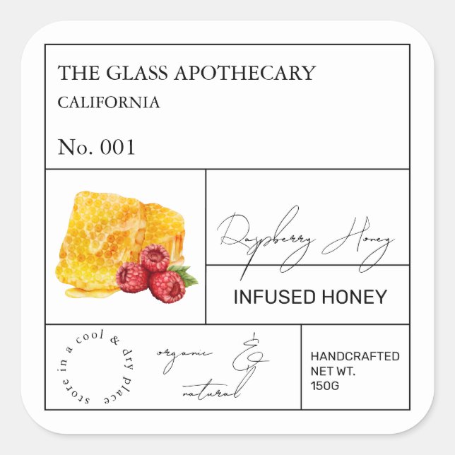 Apothecary Raspberry Infused Honey Label (Front)
