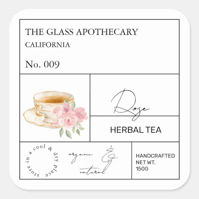 Apothecary Rose Herbal Tea  Label (Front)