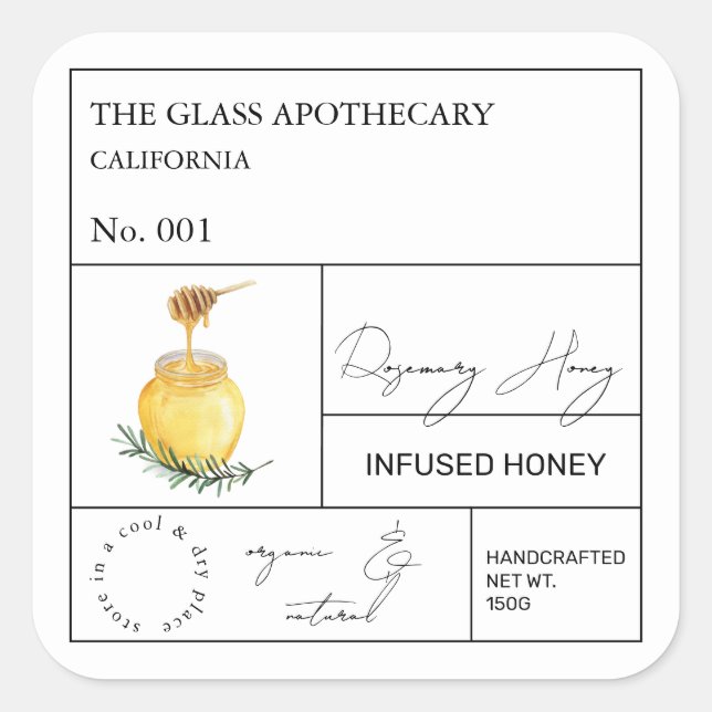 Apothecary Rosemary Infused Honey Label (Front)
